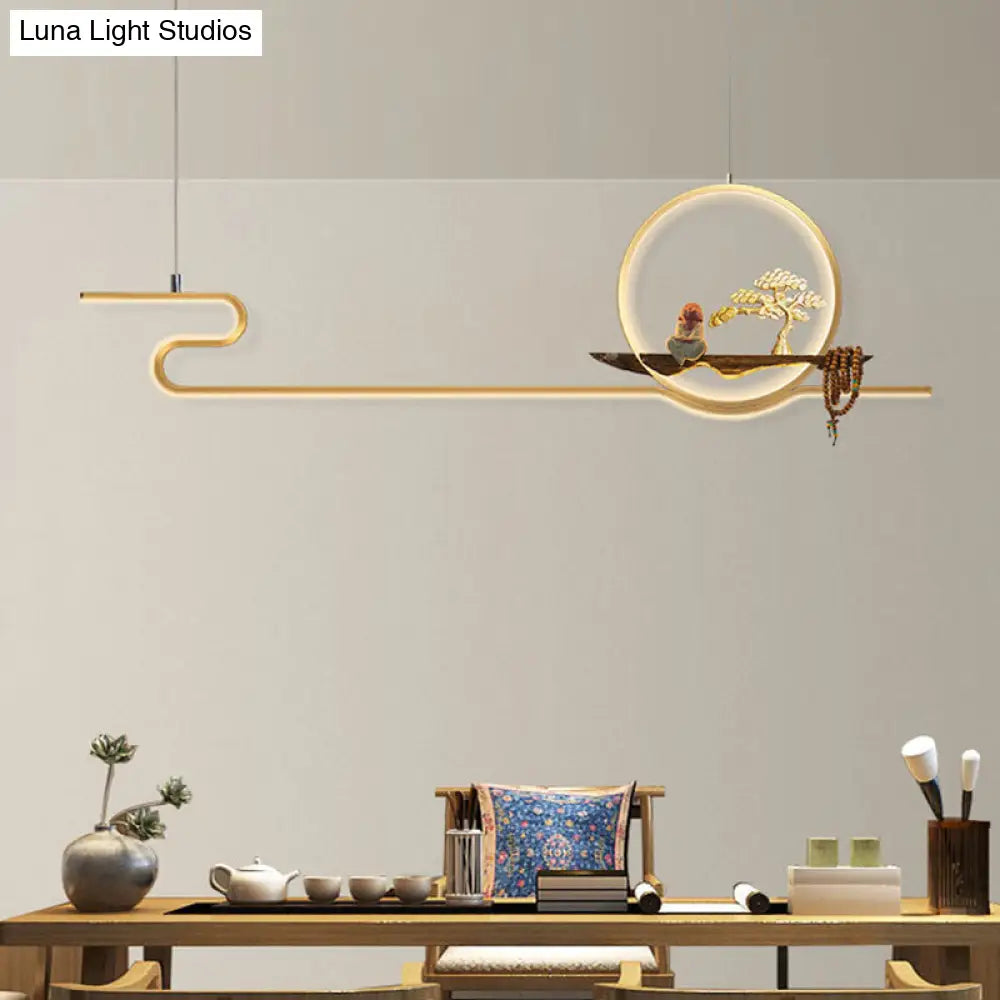 Minimalist Linear Hanging Lamp With Metal Frame Led Lighting Monk And Tree Design Ideal For Study