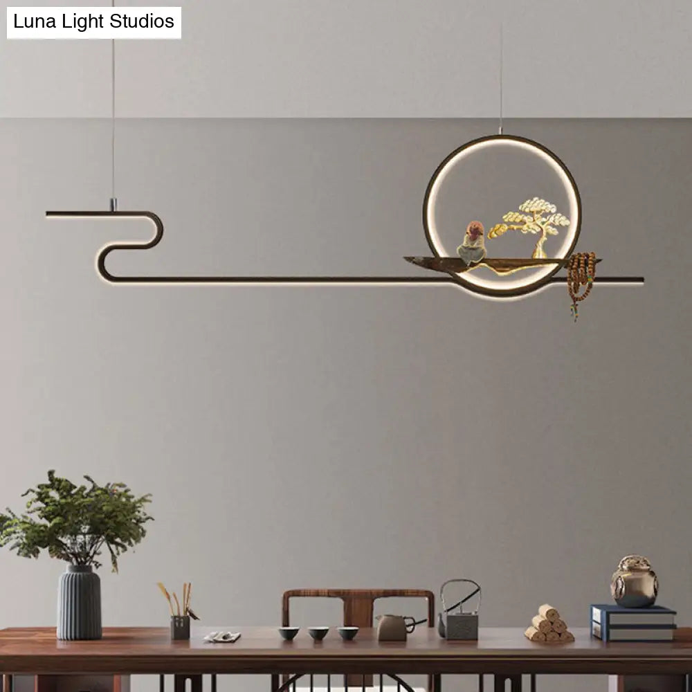 Minimalist Linear Hanging Lamp With Metal Frame Led Lighting Monk And Tree Design Ideal For Study