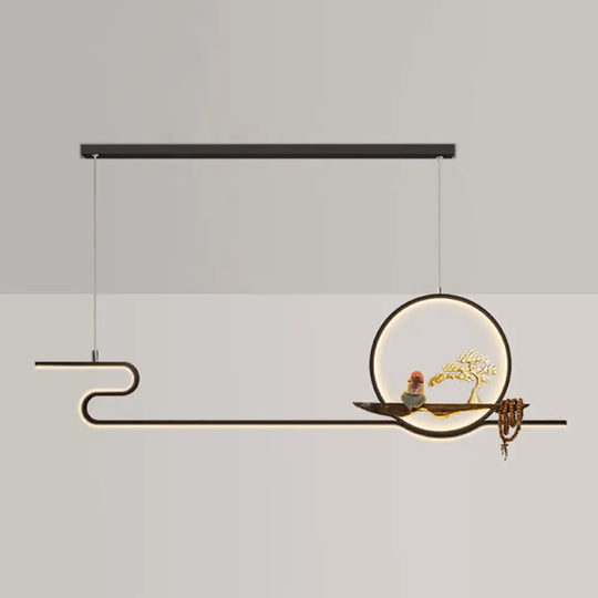 Minimalist Linear Hanging Lamp With Metal Frame Led Lighting Monk And Tree Design Ideal For Study