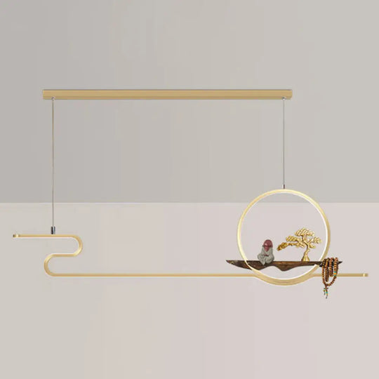 Minimalist Linear Hanging Lamp With Metal Frame Led Lighting Monk And Tree Design Ideal For Study