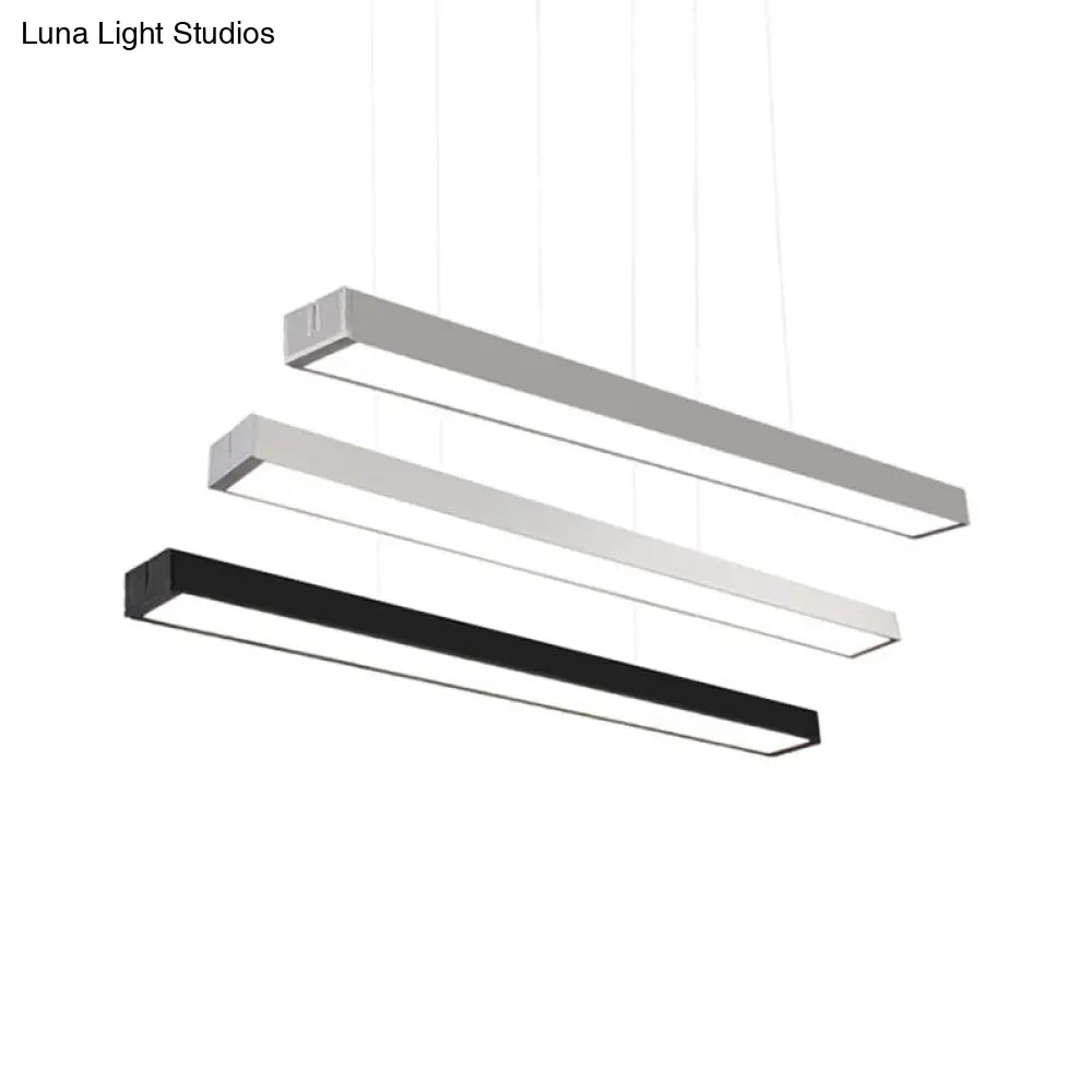 Minimalist Acrylic Linear Led Hanging Light Black/White Ceiling Pendant Lamp For Office - 2/3/4 Wide