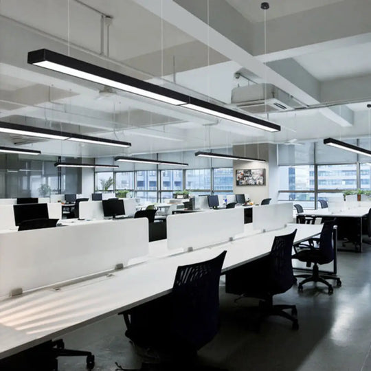 Minimalist Linear Led Hanging Light - Acrylic Black/White Office Ceiling Pendant Lamp