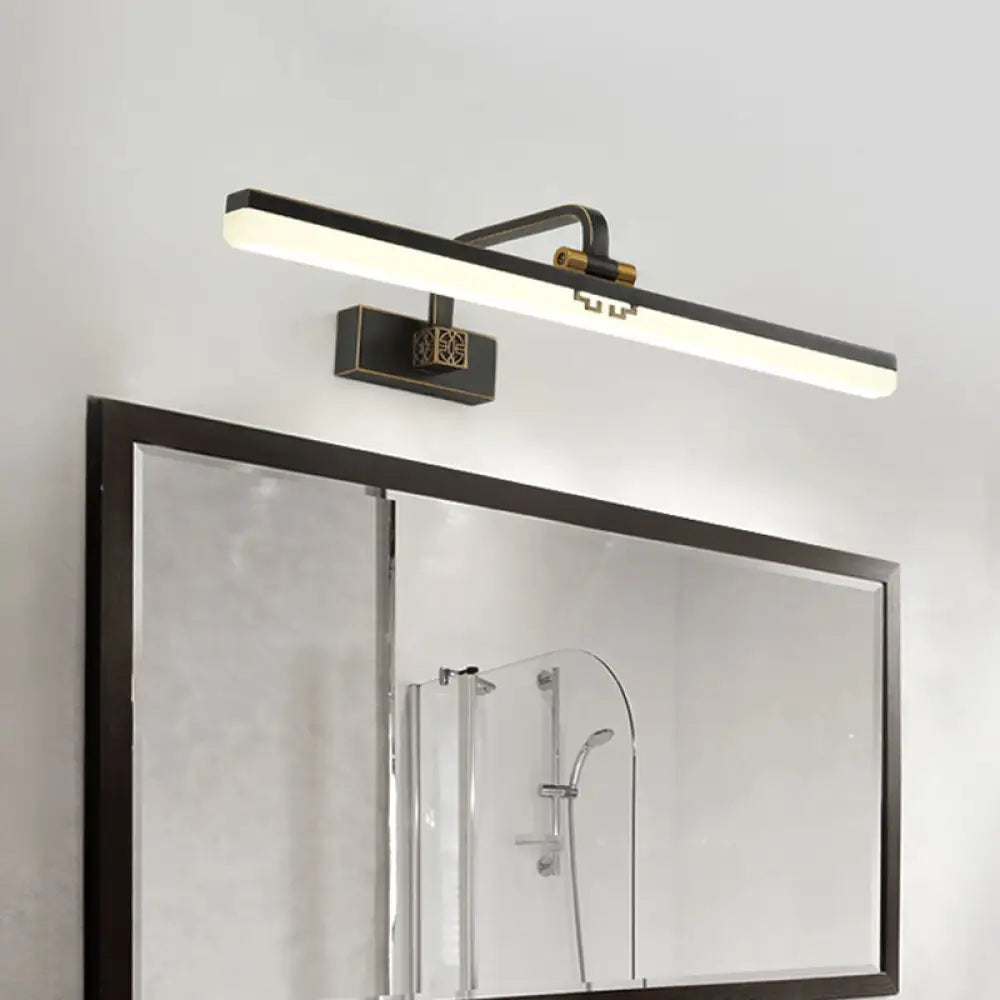 Minimalist Linear Led Wall Vanity Light & Metallic Mirror Cabinet - Black