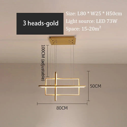 Minimalist Luxury Design Black Gold White LED Dimmable Rectangle Chandelier for Bedroom Living Dining Room Loft Home Nordic Deco