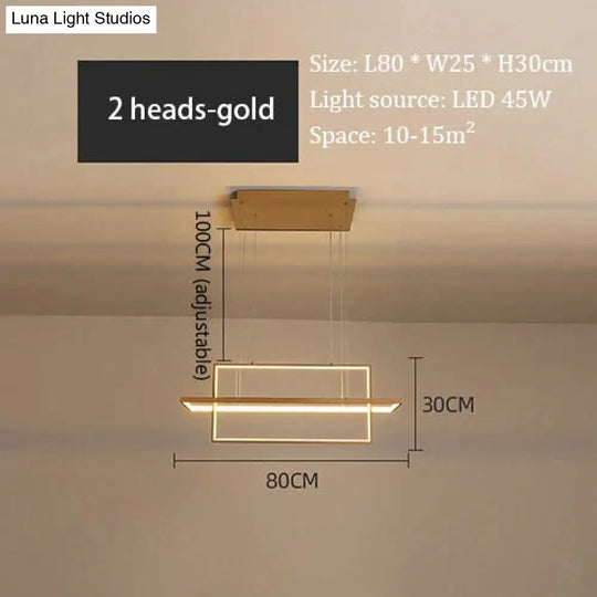 Minimalist Luxury Design Black Gold White Led Dimmable Rectangle Chandelier For Bedroom Living