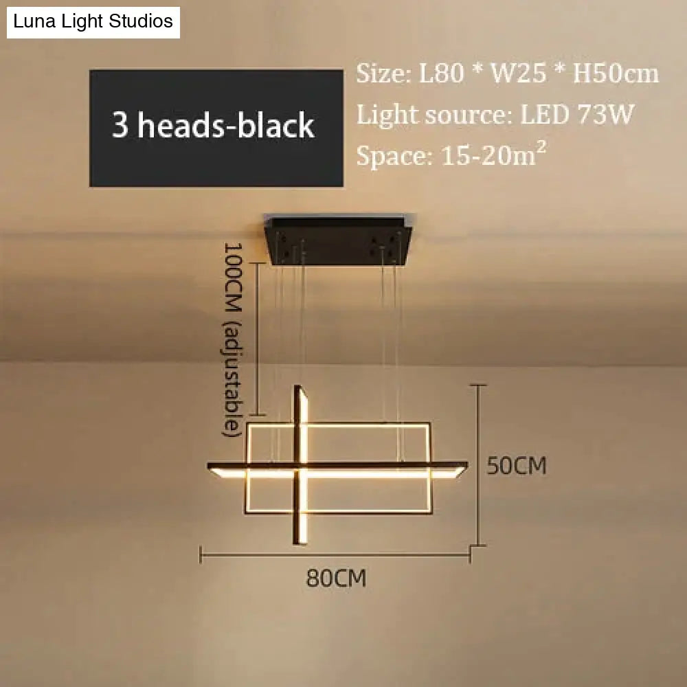 Minimalist Luxury Design Black Gold White Led Dimmable Rectangle Chandelier For Bedroom Living