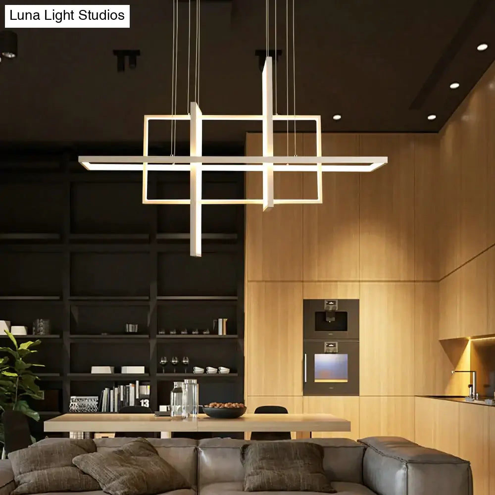 Minimalist Luxury Design Black Gold White Led Dimmable Rectangle Chandelier For Bedroom Living