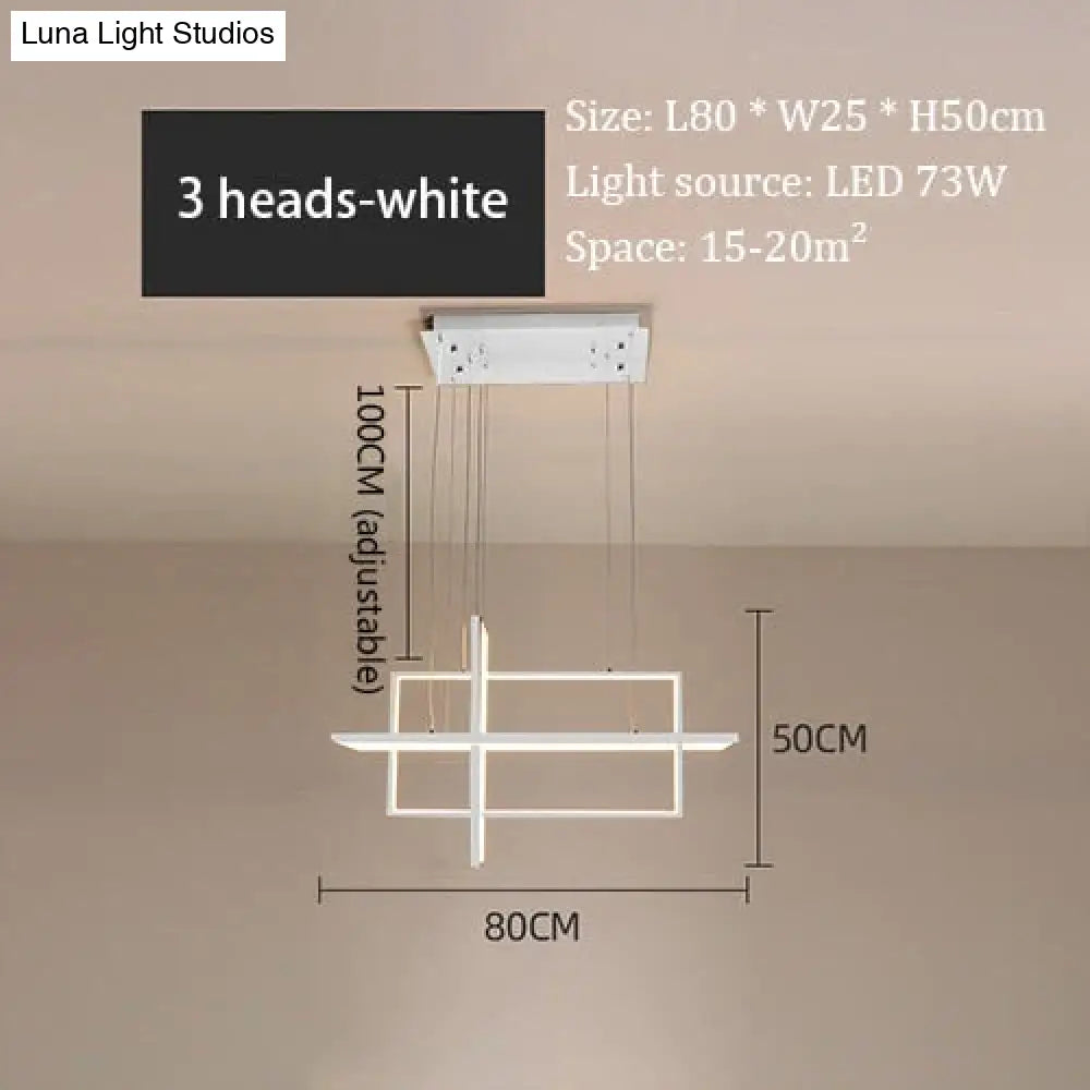 Minimalist Luxury Design Black Gold White Led Dimmable Rectangle Chandelier For Bedroom Living