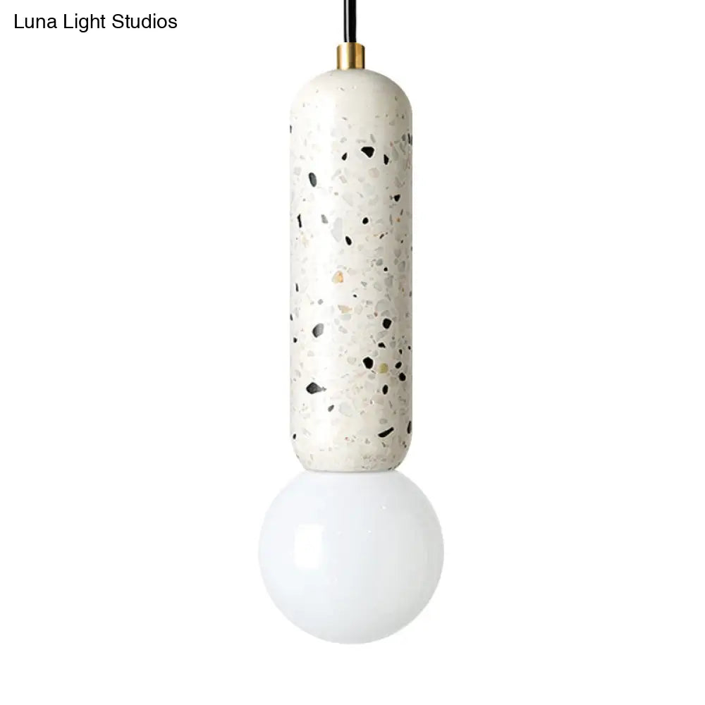 Minimalist Marble Capsule Pendant With Opal Glass Shade - 1 Light Bedside Hanging Lamp In