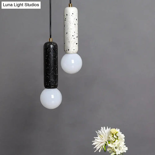 Minimalist Marble Capsule Pendant - Bedside Mini Hanging Lamp With Opal Glass Shade (White/Black)