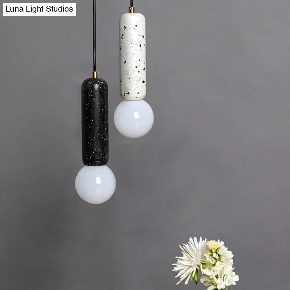 Minimalist Marble Capsule Pendant With Opal Glass Shade - 1 Light Bedside Hanging Lamp In