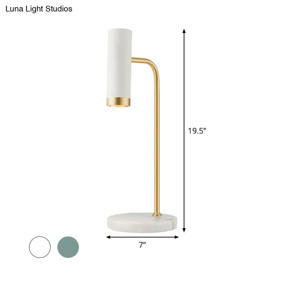 Minimalist Marble Led Nightstand Light - White/Blue Tube Design For Living Room