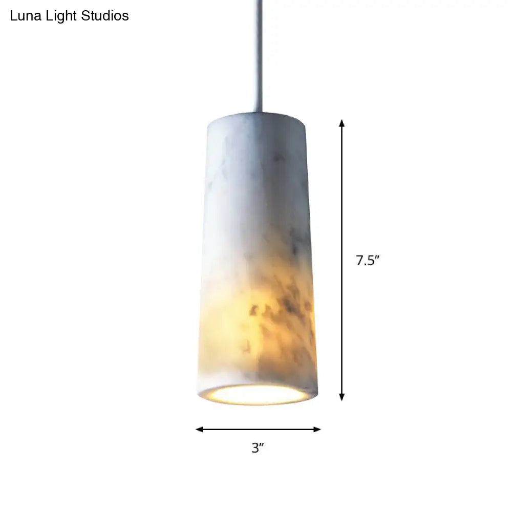 Minimalist Marble Pendant Light - Tube Restaurant Fixture 1 Bulb White