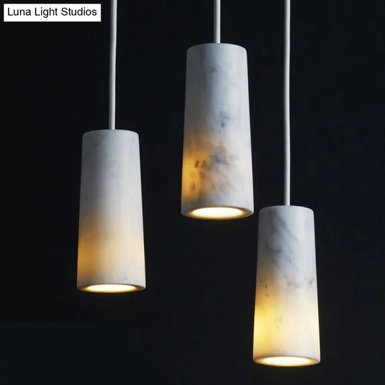 Minimalist Marble Pendant Light - Tube Restaurant Fixture 1 Bulb White