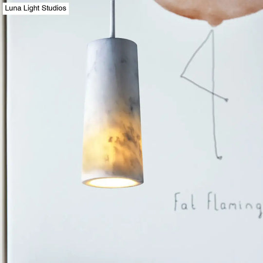 Minimalist Marble Pendant Light - Tube Restaurant Fixture 1 Bulb White