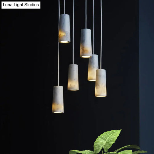 Minimalist Marble Pendant Light - Tube Restaurant Fixture 1 Bulb White