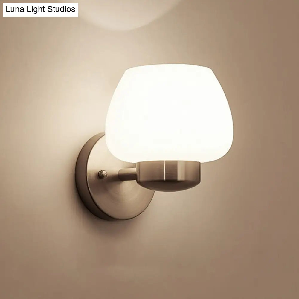 Minimalist Matte White Glass Bud Wall Light With Nickel Sconce For Modern Bedrooms