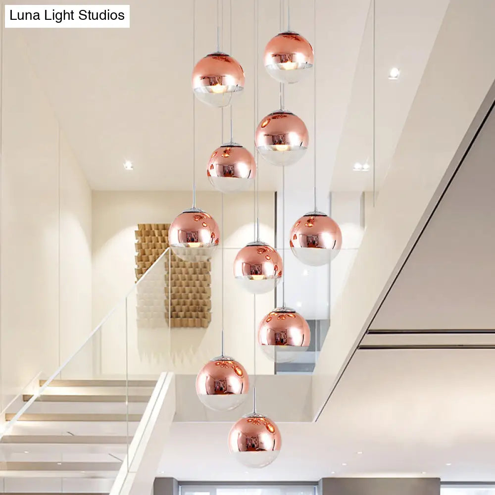 Minimalist 10-Light Rose Gold Stair Pendant Ceiling Fixture