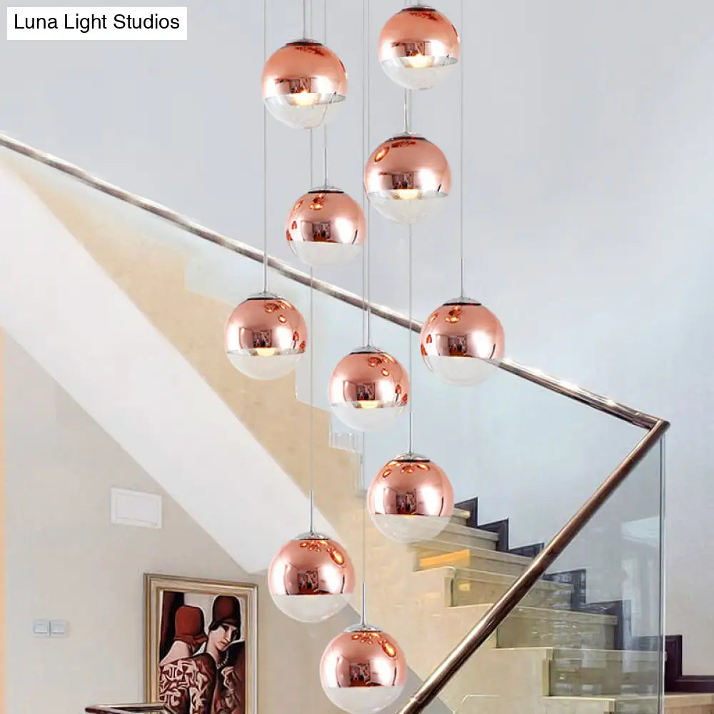 Minimalist 10-Light Rose Gold Stair Pendant Ceiling Fixture