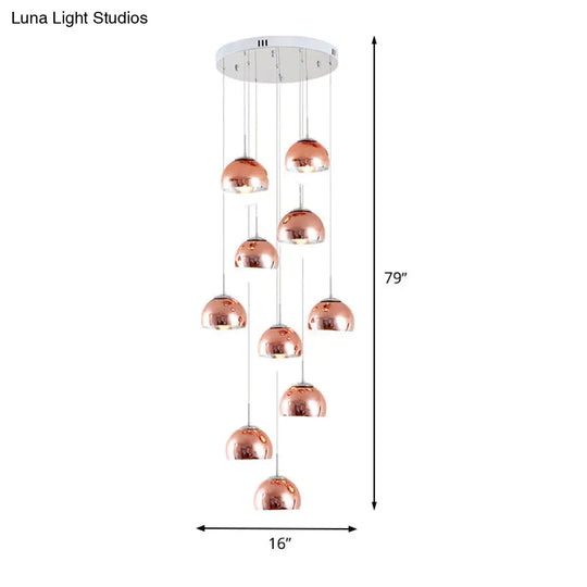 Minimalist 10-Light Rose Gold Stair Pendant Ceiling Fixture