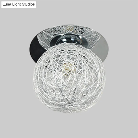 Minimalist Metal And Handwoven Globe Flush Mount Ceiling Lamp With White Shade