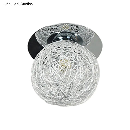 Minimalist Metal And Handwoven Globe Flush Mount Ceiling Lamp With White Shade