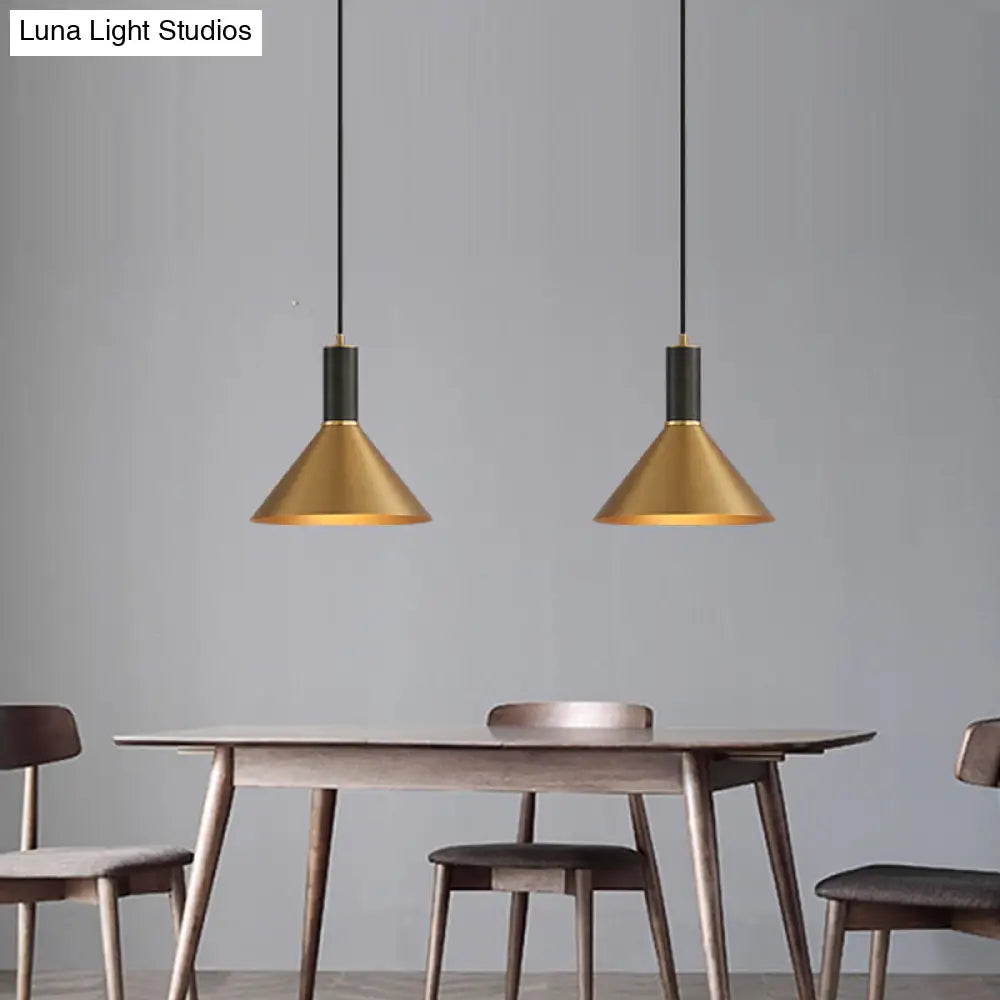 Minimalist Metal Brass Cone Pendant Light Fixture - 1-Light Dining Room Suspension