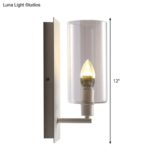 Minimalist Metal Candle Wall Lamp With Clear Glass Shade - White 1-Head Sconce Light Fixture