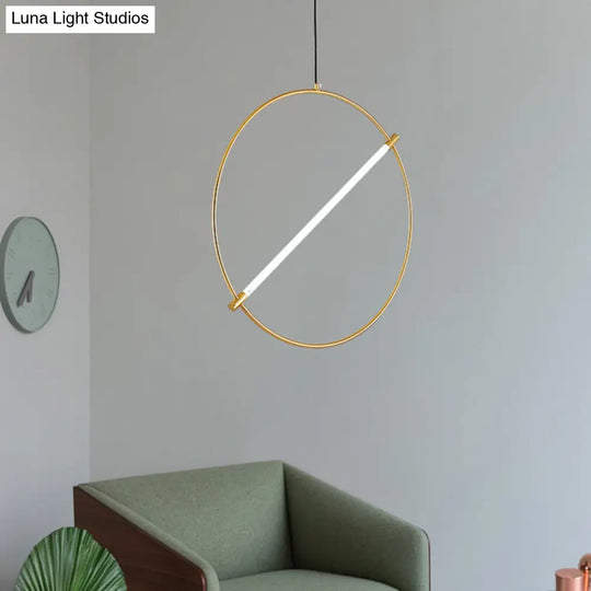 Minimalist Gold Circle Hanging Light - 1 Head Suspended Lighting Fixture 16/23.5 Wide / 16