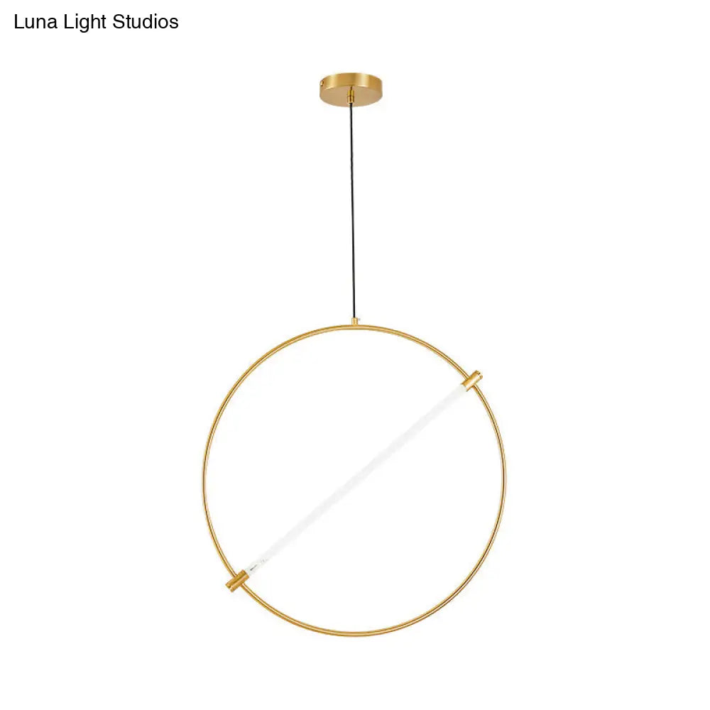 Minimalist Metal Circle Hanging Light - Gold 1-Head Suspended Lighting Fixture 16’/23.5’ Wide