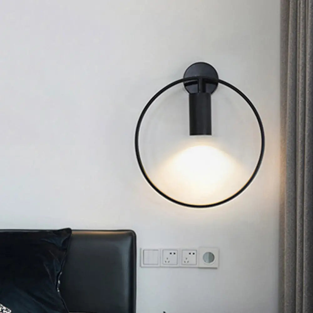 Minimalist Metal Circular Sconce Light: Wall Mounted Black Lamp For Living Room