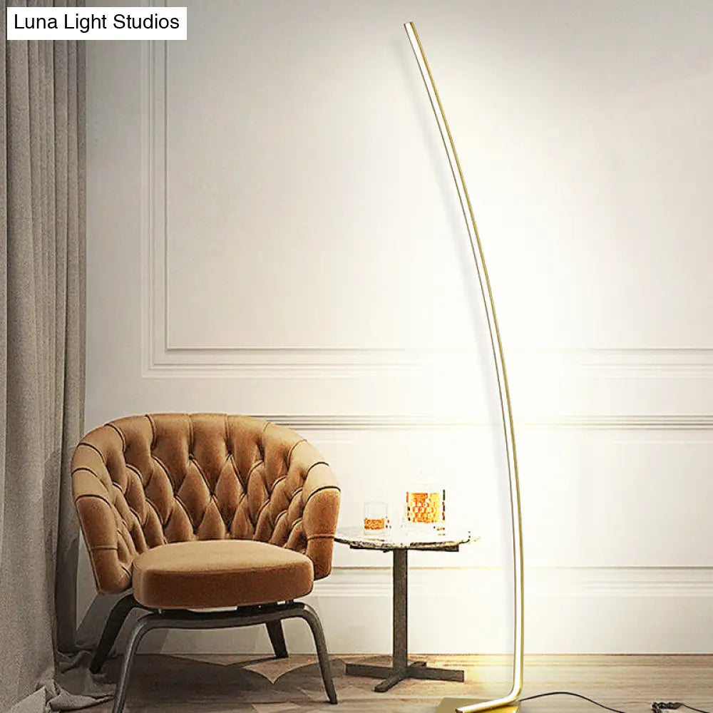 Minimalist Metal Curved Linear Led Floor Light With Foot Switch - Black/White/Gold Stand Up Lamp