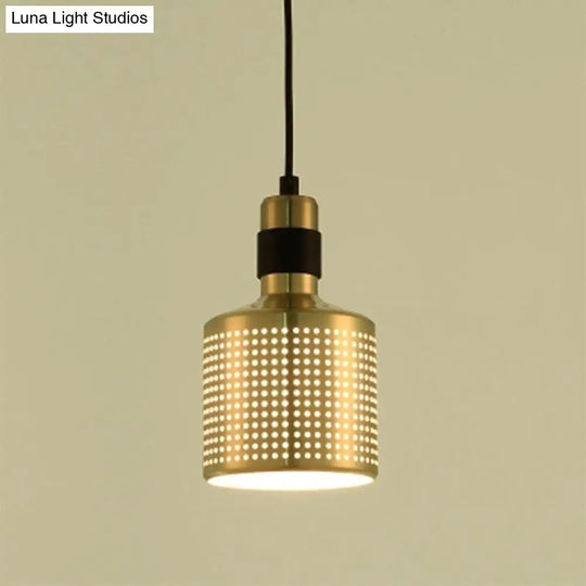 Minimalist Metal Cylinder Ceiling Light With Pierced Design - 1 Head Pendant For Bedside Drop Black