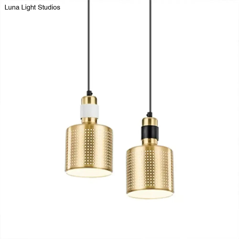 Minimalist Metal Cylinder Ceiling Light With Pierced Design - 1 Head Pendant For Bedside Drop