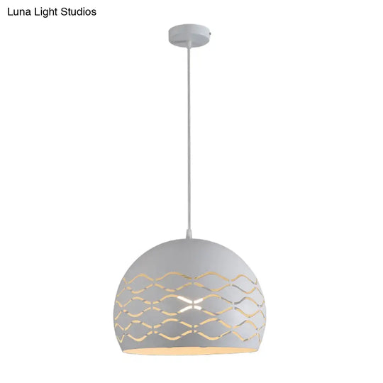 Minimalist Metal Dome Pendant Ceiling Light - 1 Suspension Lamp In White