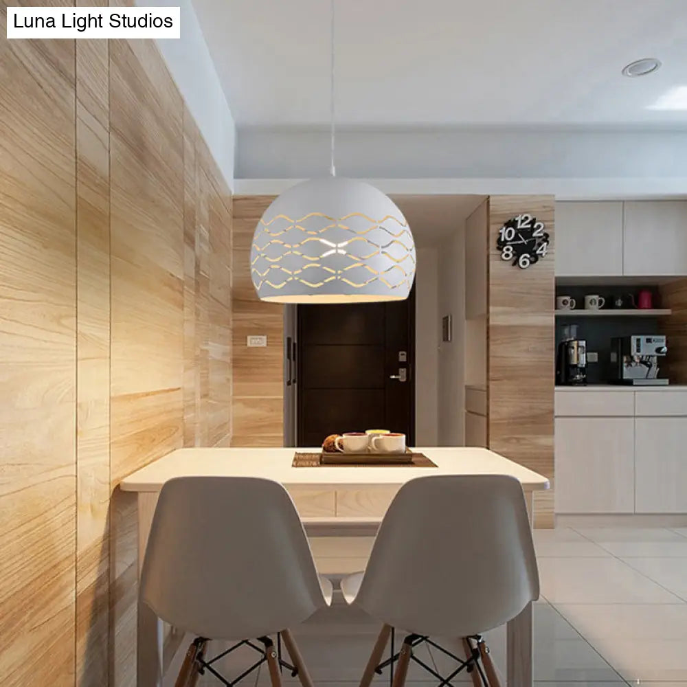 Minimalist Metal Dome Pendant Ceiling Light - 1 Suspension Lamp In White