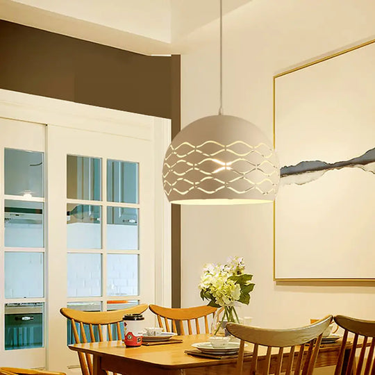 Minimalist Metal Dome Pendant Ceiling Light - 1 Suspension Lamp In White