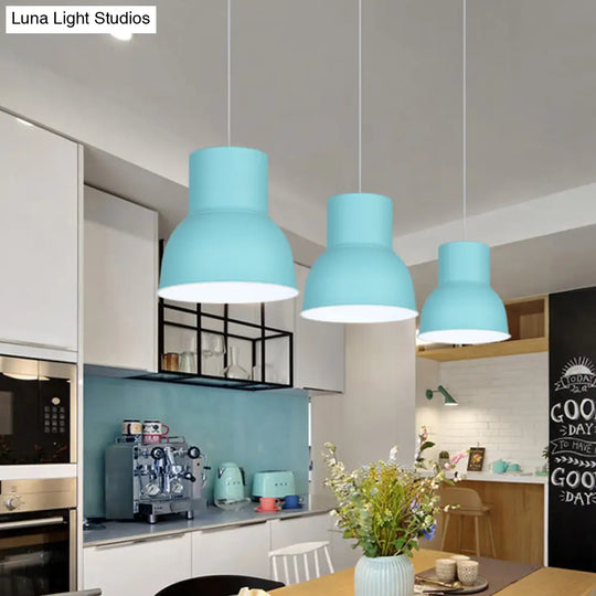 Minimalist Metal Dome Suspension Pendant Blue/Green 10/14/15 Wide 1-Light Hanging Fixture Blue / 10