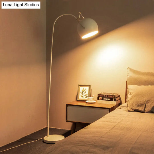 Minimalist Metal Dome Shade Floor Lamp With Arc Arm - Single Head Bedroom Light In White/Black