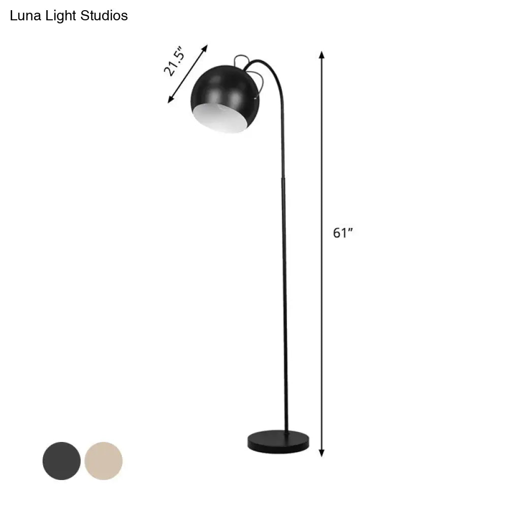 Minimalist Metal Dome Shade Floor Lamp With Arc Arm - Single Head Bedroom Light In White/Black