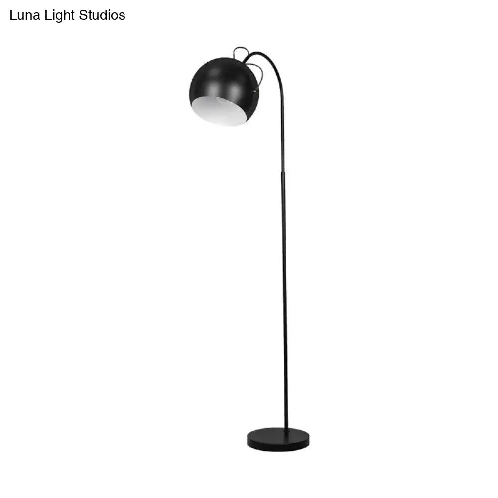 Minimalist Metal Dome Shade Floor Lamp With Arc Arm - Single Head Bedroom Light In White/Black