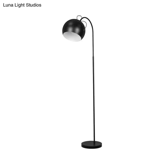 Minimalist Metal Dome Shade Floor Lamp With Arc Arm - Single Head Bedroom Light In White/Black