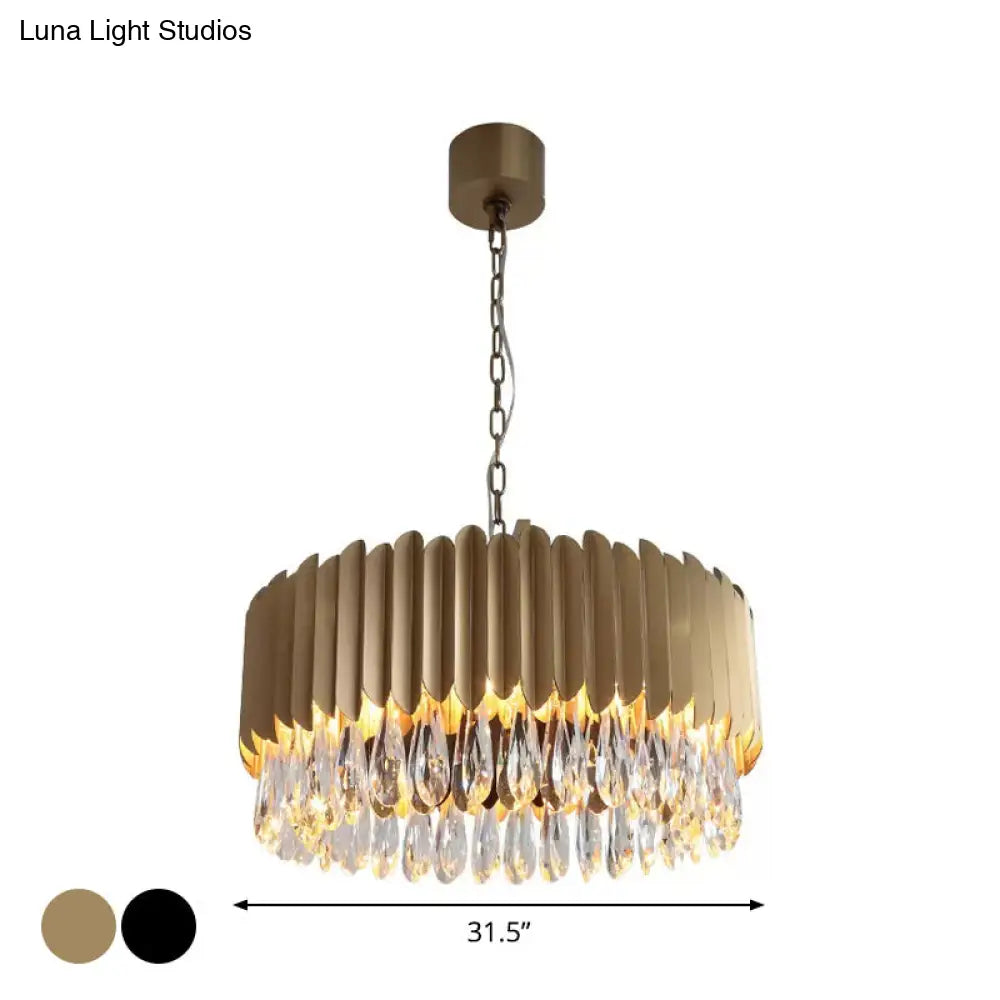 Minimalist Metal Drum Suspension Lamp With Led Pendant Chandelier - 23.5’ X 31.5’ Black/Gold