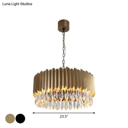 Minimalist Metal Drum Suspension Lamp With Led Pendant Chandelier - 23.5’ X 31.5’ Black/Gold