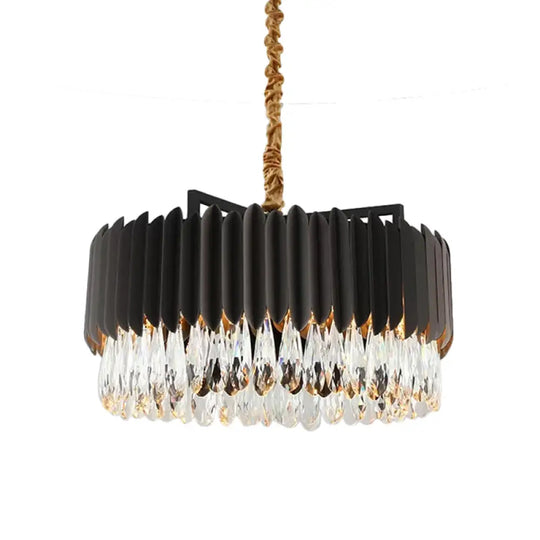 Minimalist Metal Drum Suspension Lamp With Led Pendant Chandelier - 23.5’ X 31.5’ Black/Gold