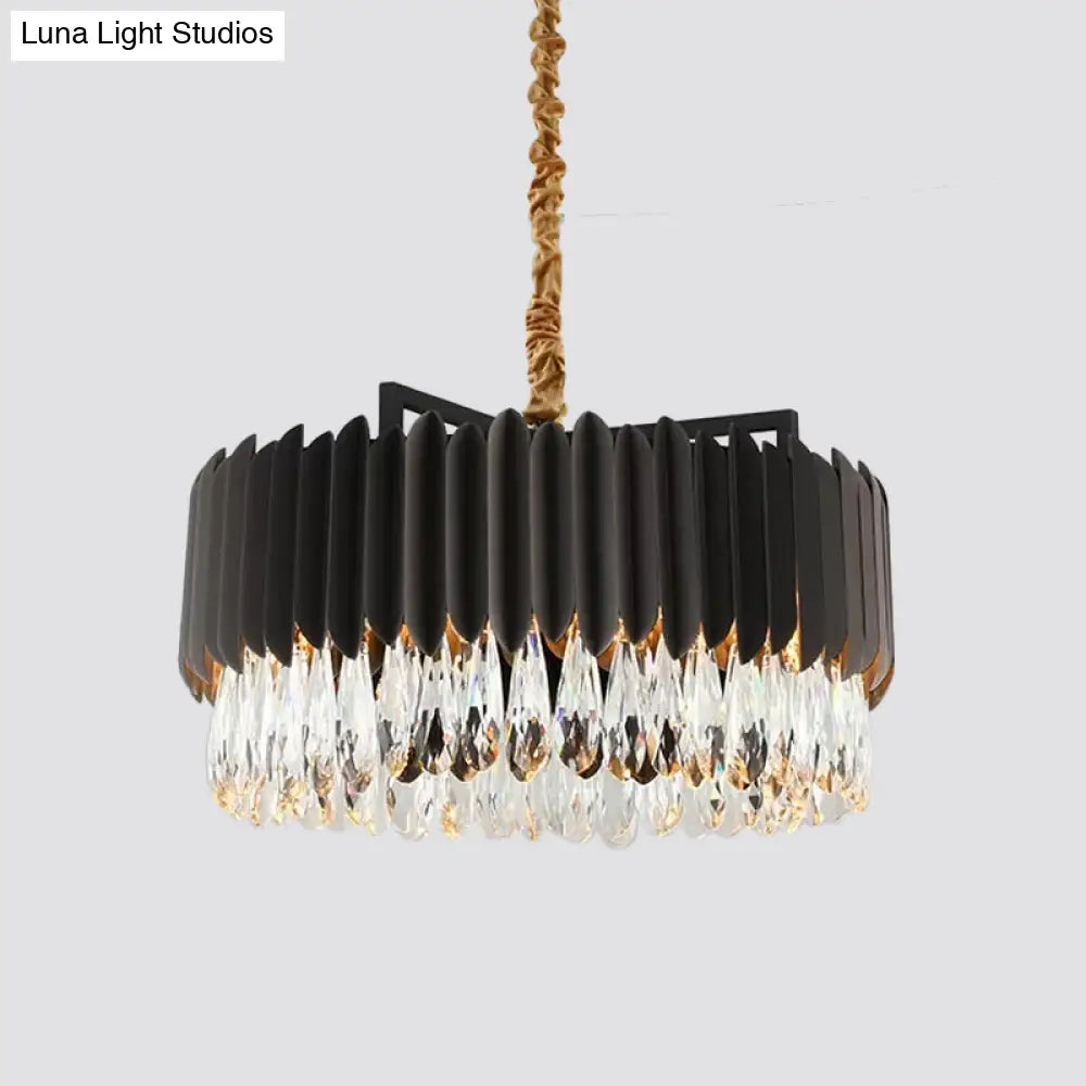 Minimalist Metal Drum Suspension Lamp With Led Pendant Chandelier - 23.5’ X 31.5’ Black/Gold