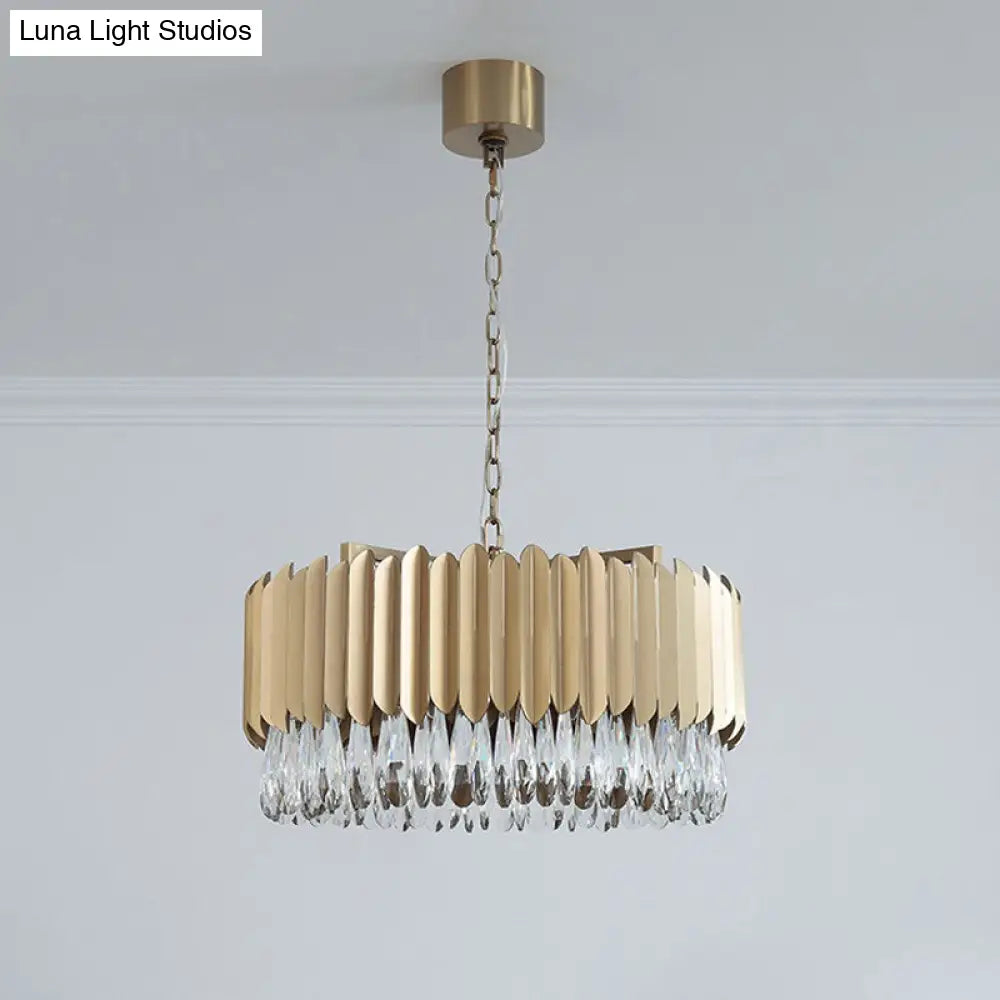 Minimalist Metal Drum Suspension Lamp With Led Pendant Chandelier - 23.5’ X 31.5’ Black/Gold