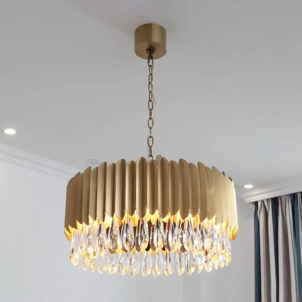 Minimalist Metal Drum Suspension Lamp With Led Pendant Chandelier - 23.5’ X 31.5’ Black/Gold