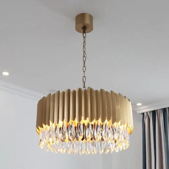 Minimalist Metal Drum Suspension Lamp With Led Pendant Chandelier - 23.5’ X 31.5’ Black/Gold