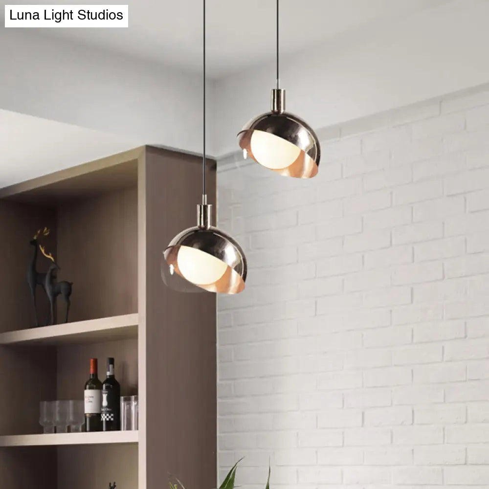 Minimalist Metal Dual-Dome Pendant Light With Clear Glass Shade